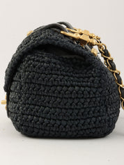 2005年頃製 ラフィアCCターンロックチェーンショルダーバッグ ネイビー/ブラック