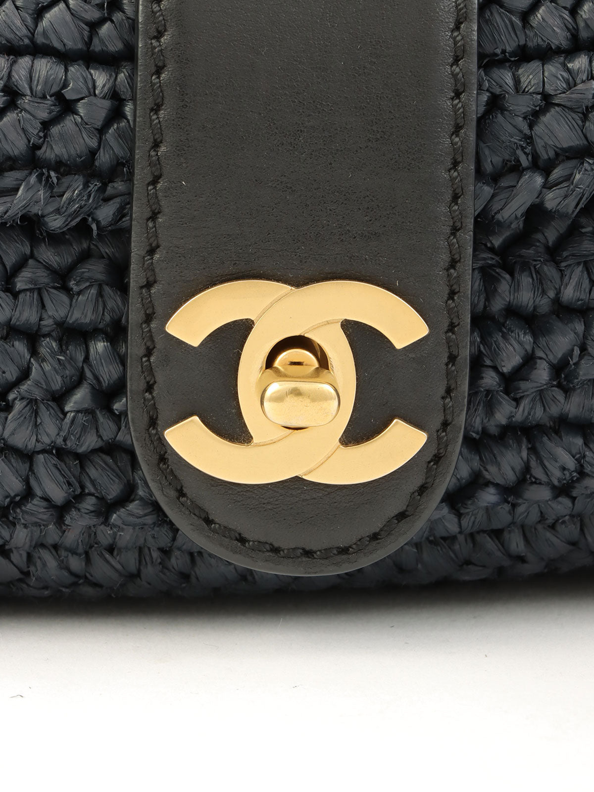 2005年頃製 ラフィアCCターンロックチェーンショルダーバッグ ネイビー/ブラック