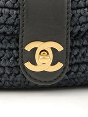 2005年頃製 ラフィアCCターンロックチェーンショルダーバッグ ネイビー/ブラック