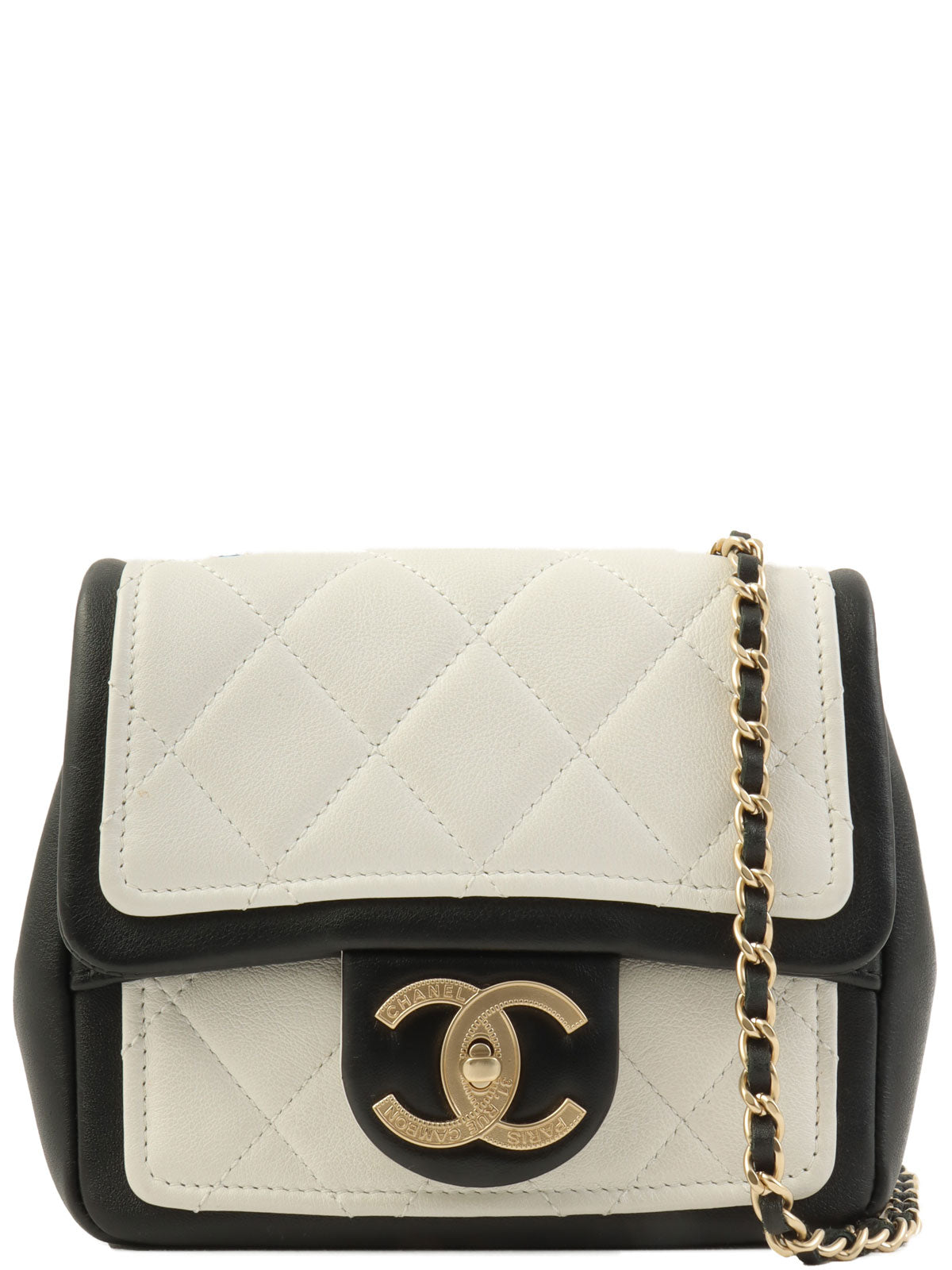 Made in 2014, Mini Two-Tone CC Mark Plate Chain Shoulder Bag, White/Black