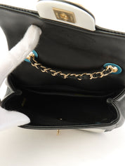 Made in 2014, Mini Two-Tone CC Mark Plate Chain Shoulder Bag, White/Black