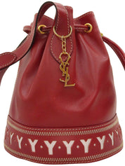 Yカットロゴチャーム巾着ショルダーバッグ レッド/ホワイト