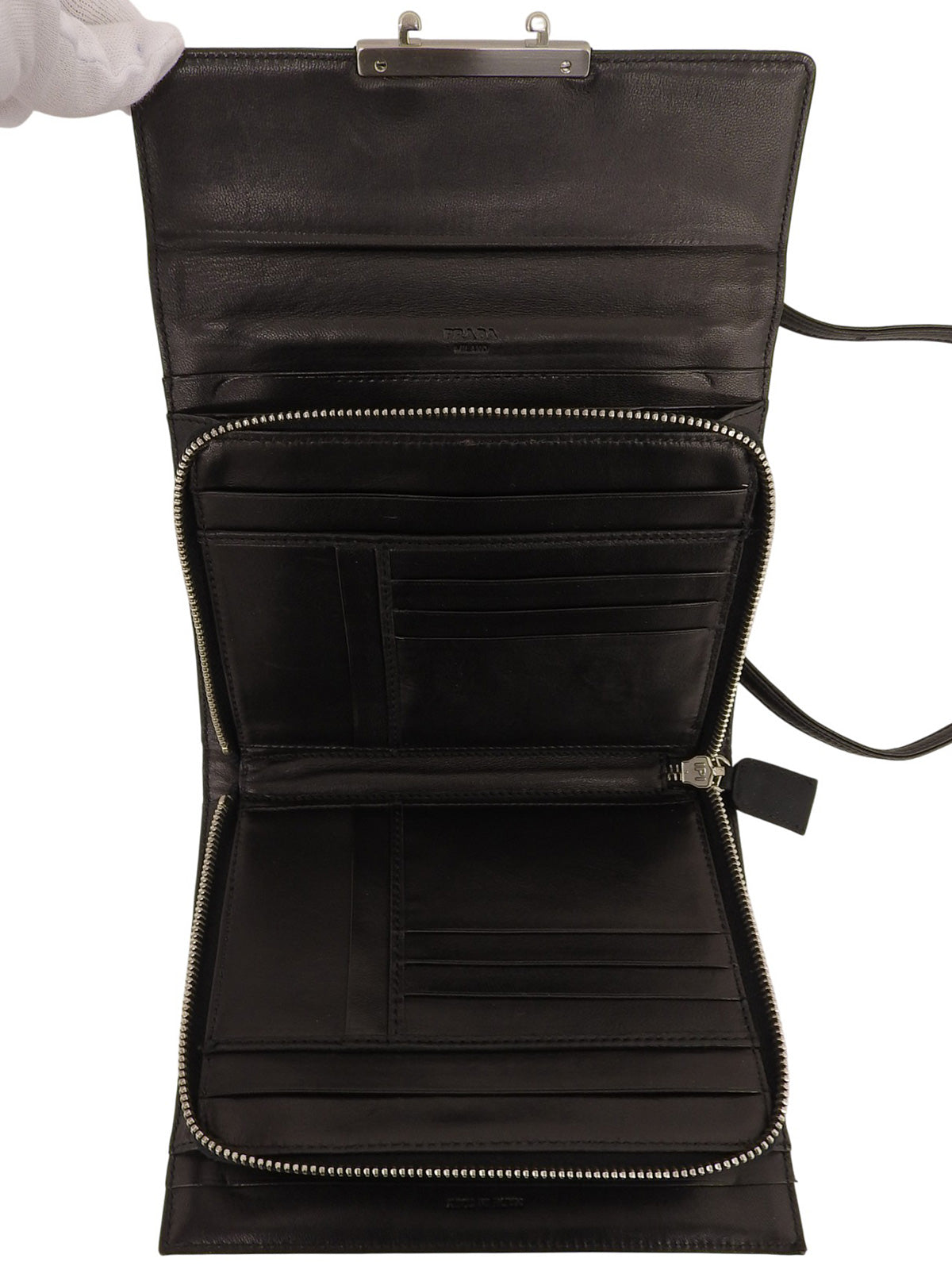 ロゴプレートショルダーウォレットバッグ ブラック