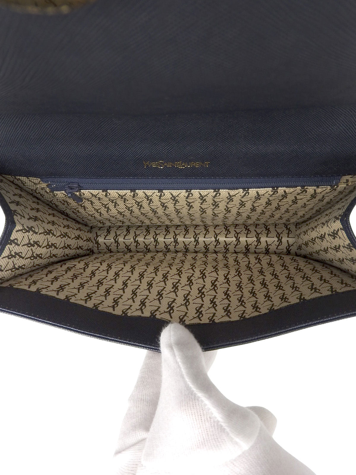 レザーロゴクラッチバッグ ネイビー