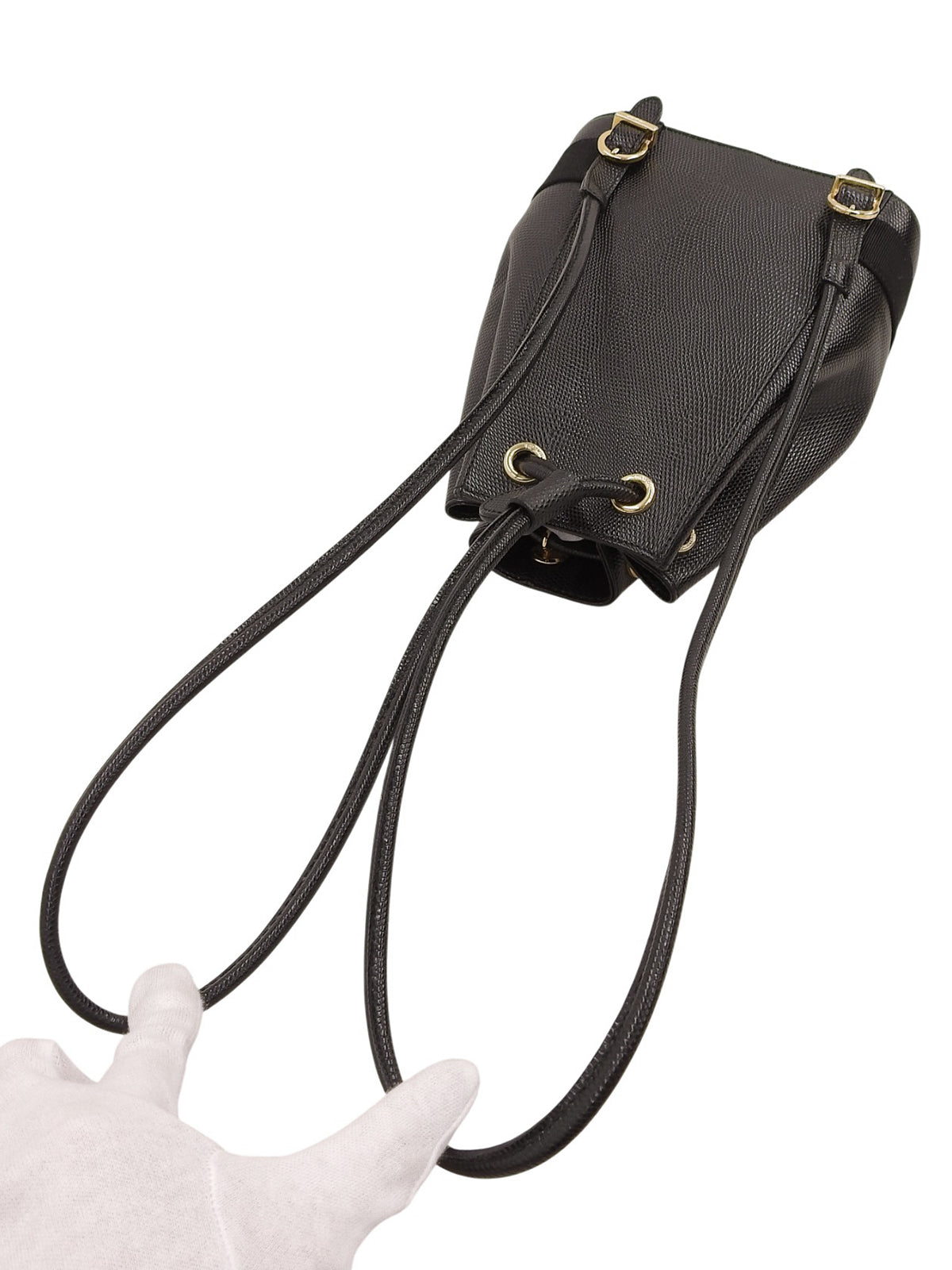 リザードエンボスヴァラプレート巾着ショルダーバッグ ブラック