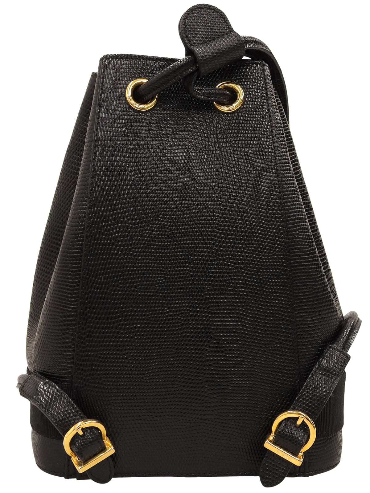 黑色蜥蜴纹压花Vara Plate抽绳单肩包