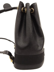 リザードエンボスヴァラプレート巾着ショルダーバッグ ブラック