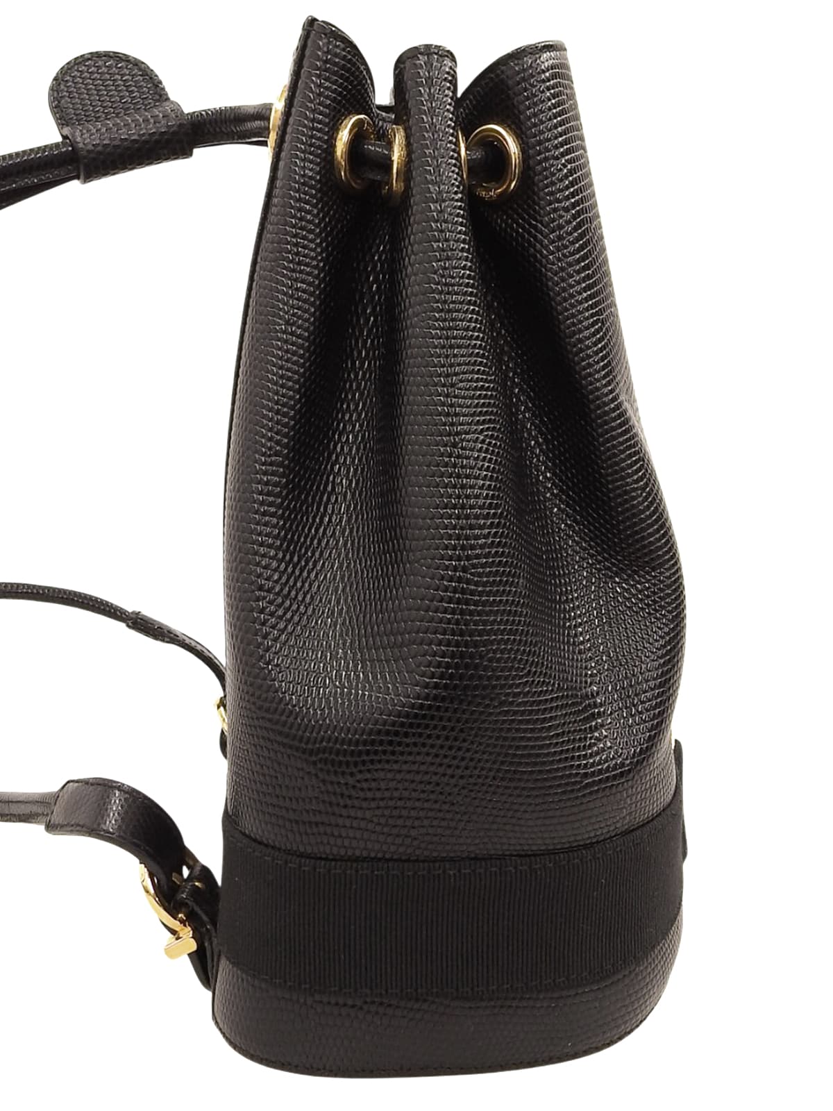 黑色蜥蜴纹压花Vara Plate抽绳单肩包