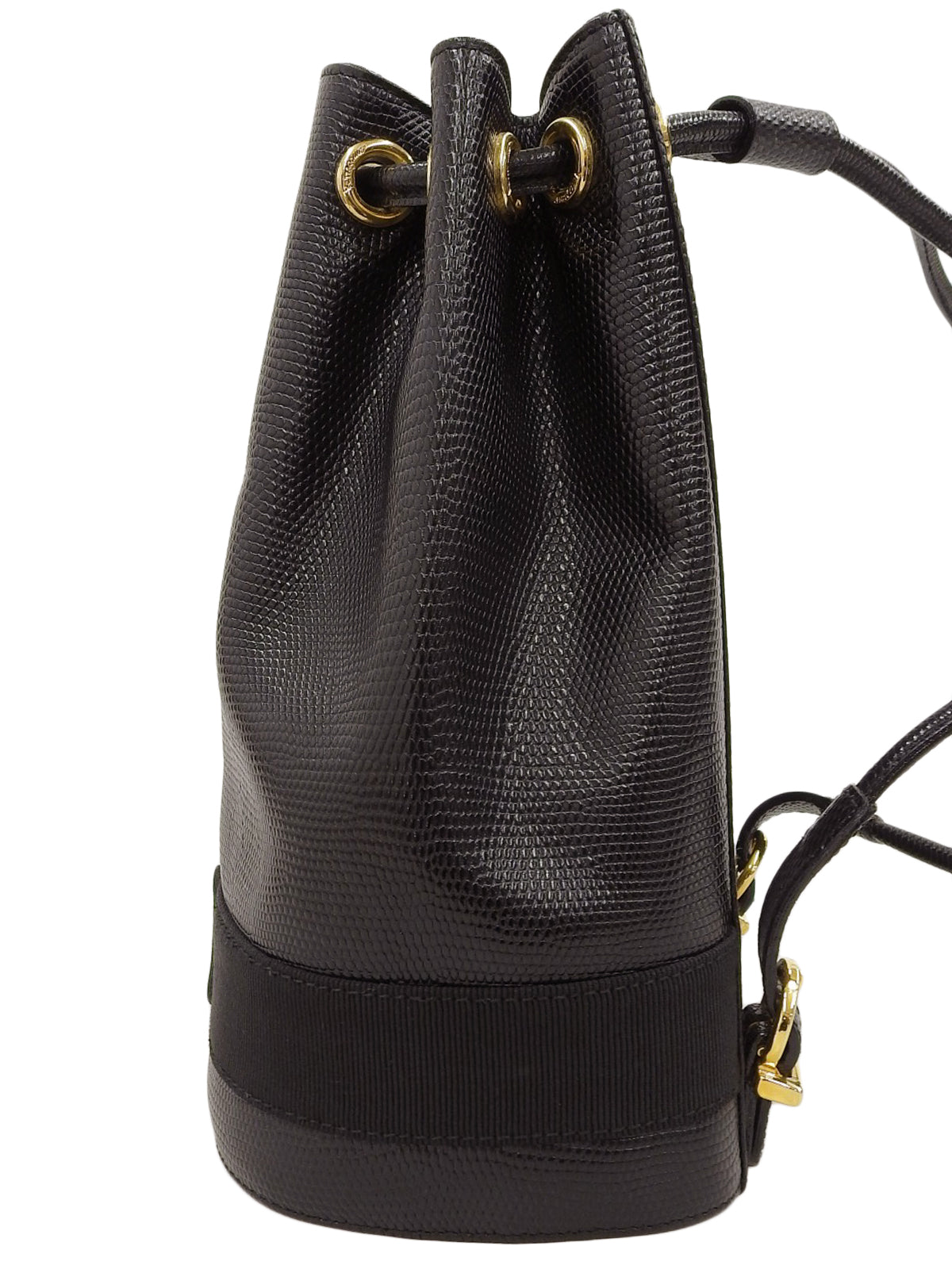 黑色蜥蜴纹压花Vara Plate抽绳单肩包