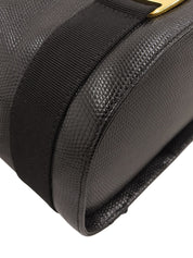 リザードエンボスヴァラプレート巾着ショルダーバッグ ブラック