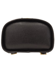 リザードエンボスヴァラプレート巾着ショルダーバッグ ブラック