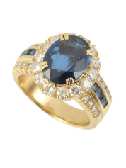 18K Sapphire and Diamond Design Ring in Gold/Blue