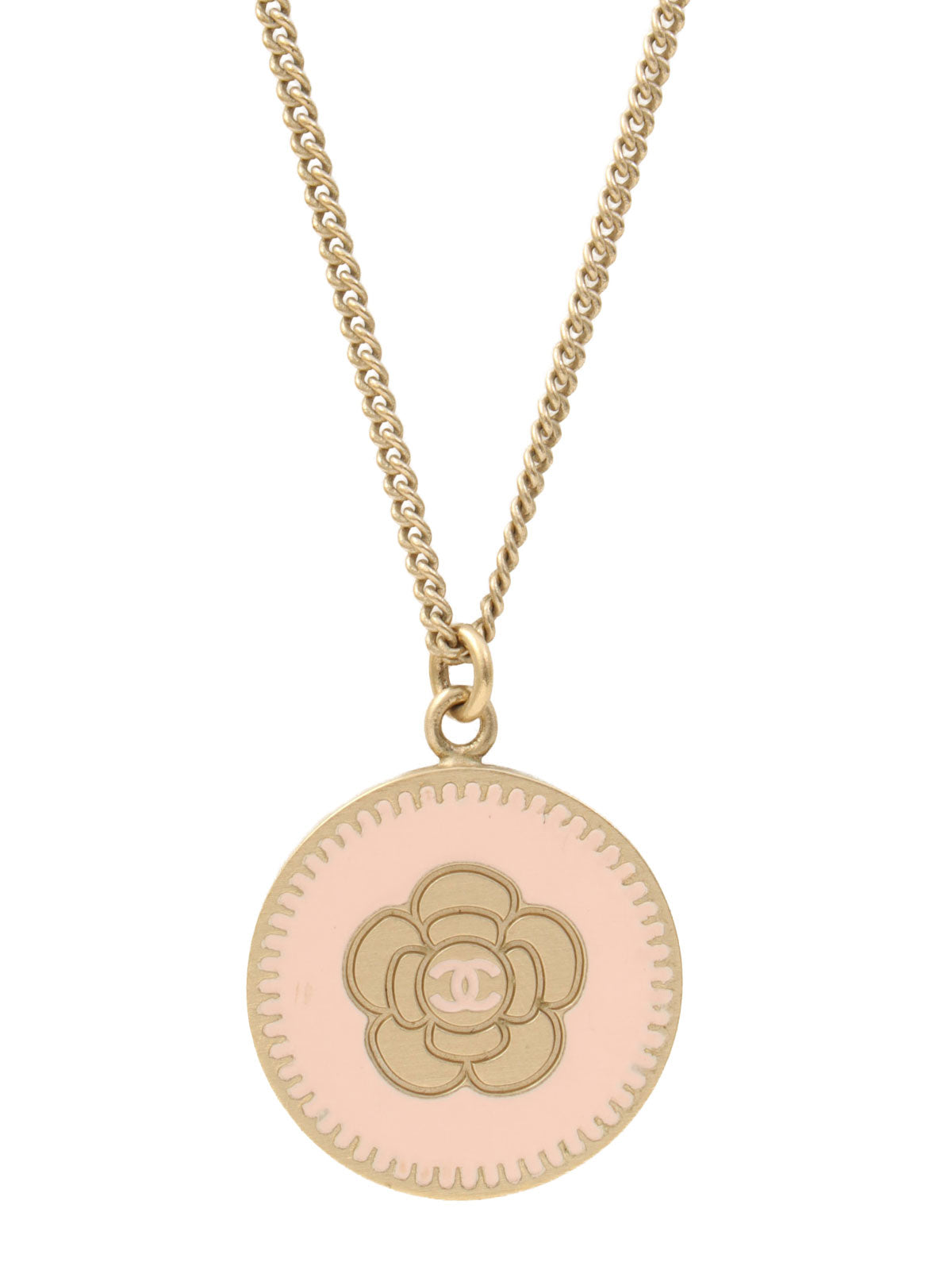 2006 Round Camellia CC Mark Necklace Pink/Gold
