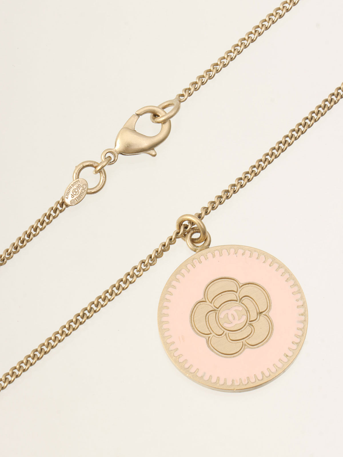 2006 Round Camellia CC Mark Necklace Pink/Gold