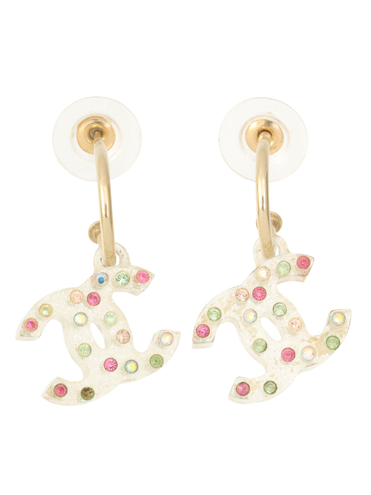 Rhinestone CC Mark Swing Earrings Clear/Multi