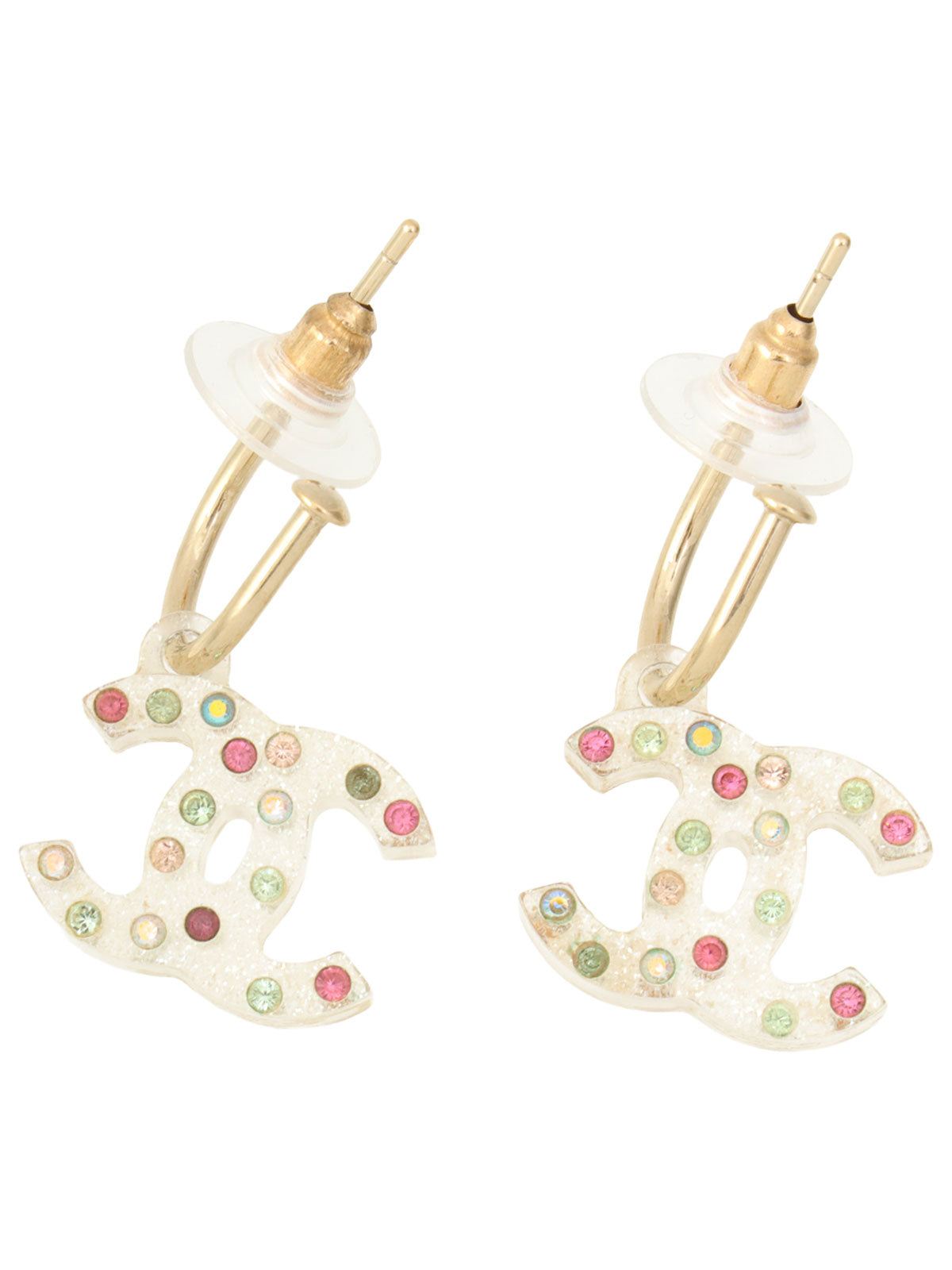 Rhinestone CC Mark Swing Earrings Clear/Multi