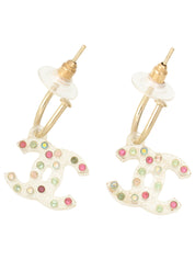 Rhinestone CC Mark Swing Earrings Clear/Multi