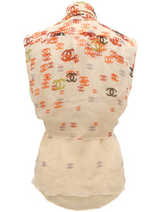 2001年製 シルクCCマークパターンシースルーノースリーブブラウス オレンジ/ベージュ