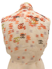 2001年製 シルクCCマークパターンシースルーノースリーブブラウス オレンジ/ベージュ