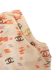 2001年製 シルクCCマークパターンシースルーノースリーブブラウス オレンジ/ベージュ