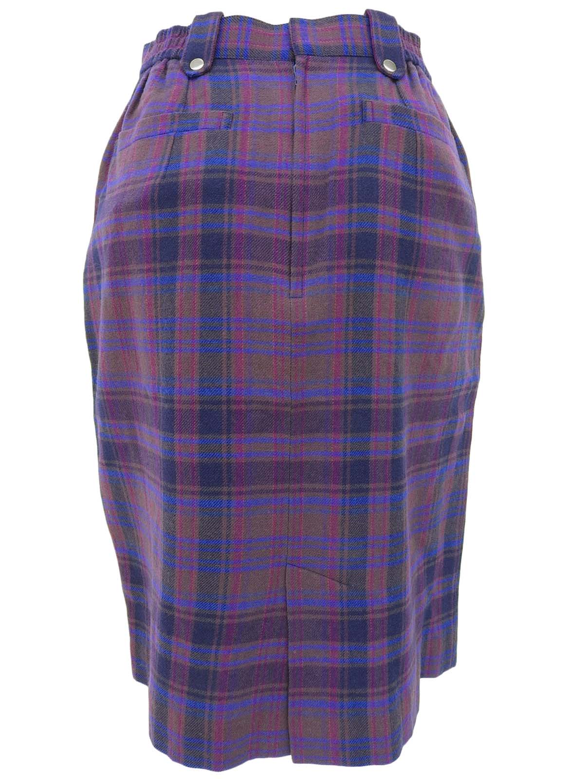 Checked Pattern Logo Charm Skirt #M Purple/Blue