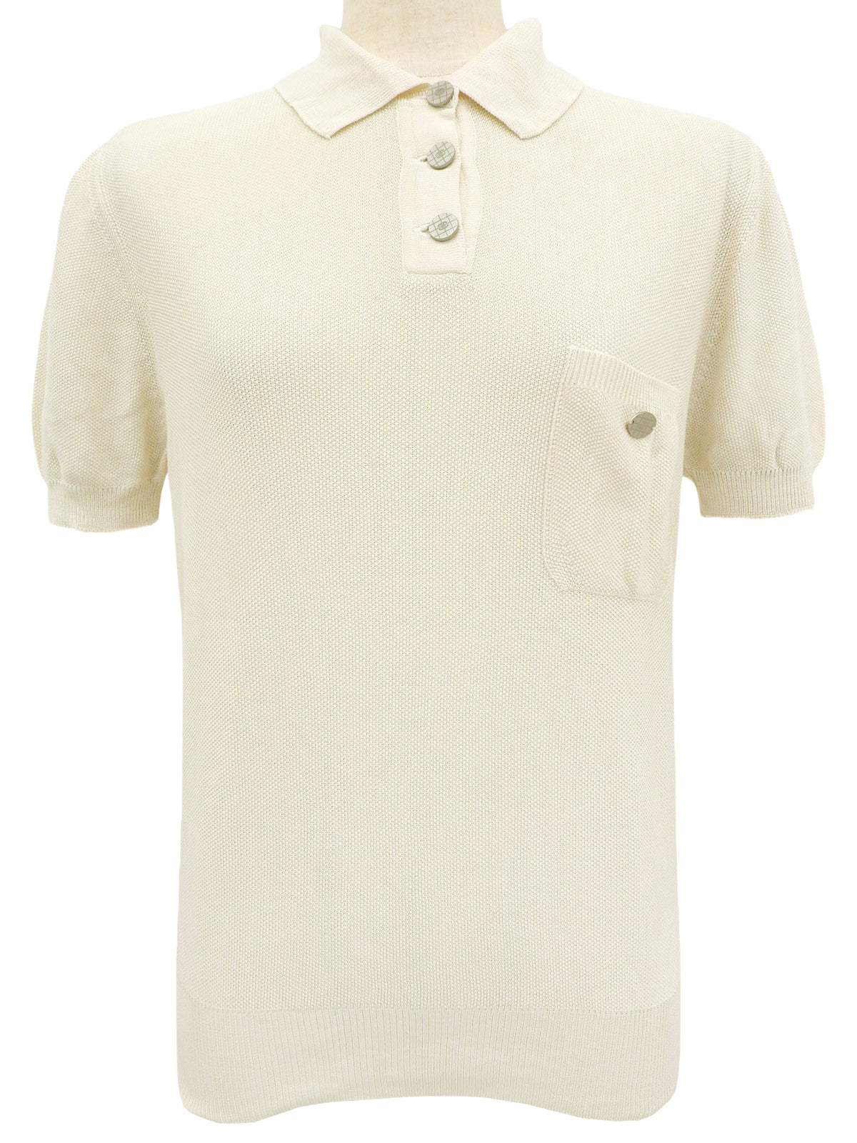 シルクCCマークボタンニットポロシャツ アイボリー