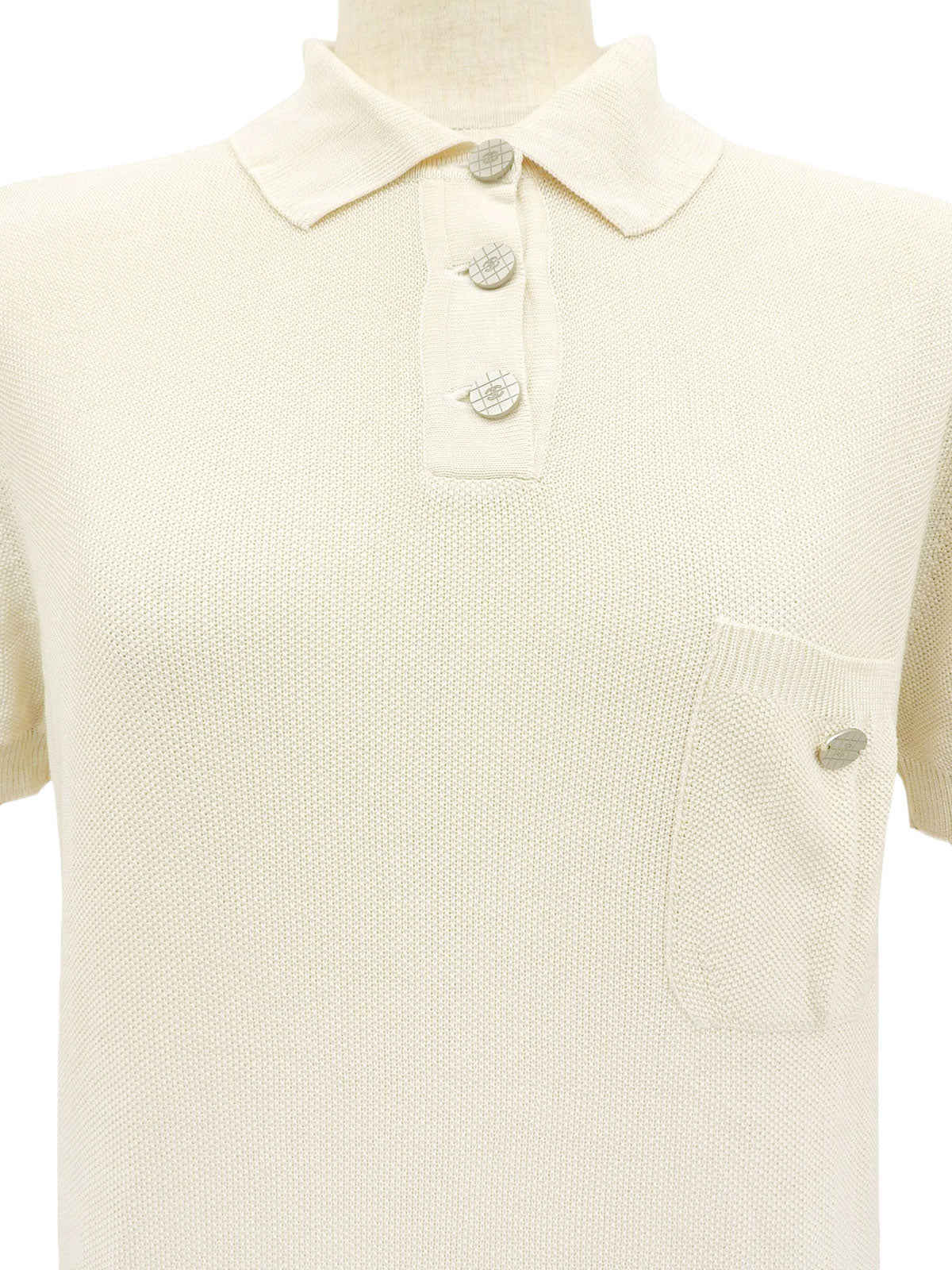 シルクCCマークボタンニットポロシャツ アイボリー