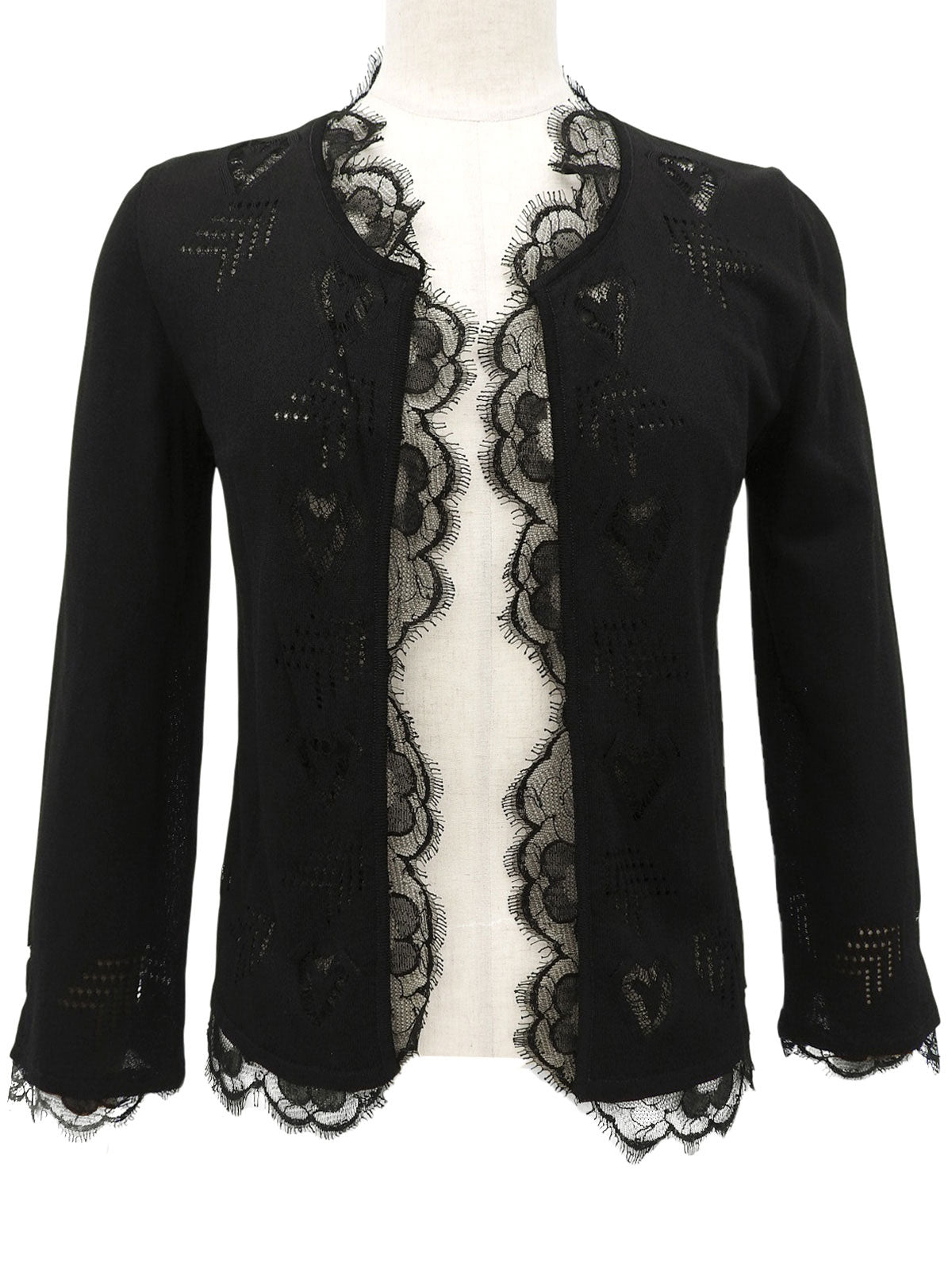 レースハートデザインCCマークプレートシアーカーディガン ブラック