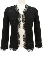 レースハートデザインCCマークプレートシアーカーディガン ブラック