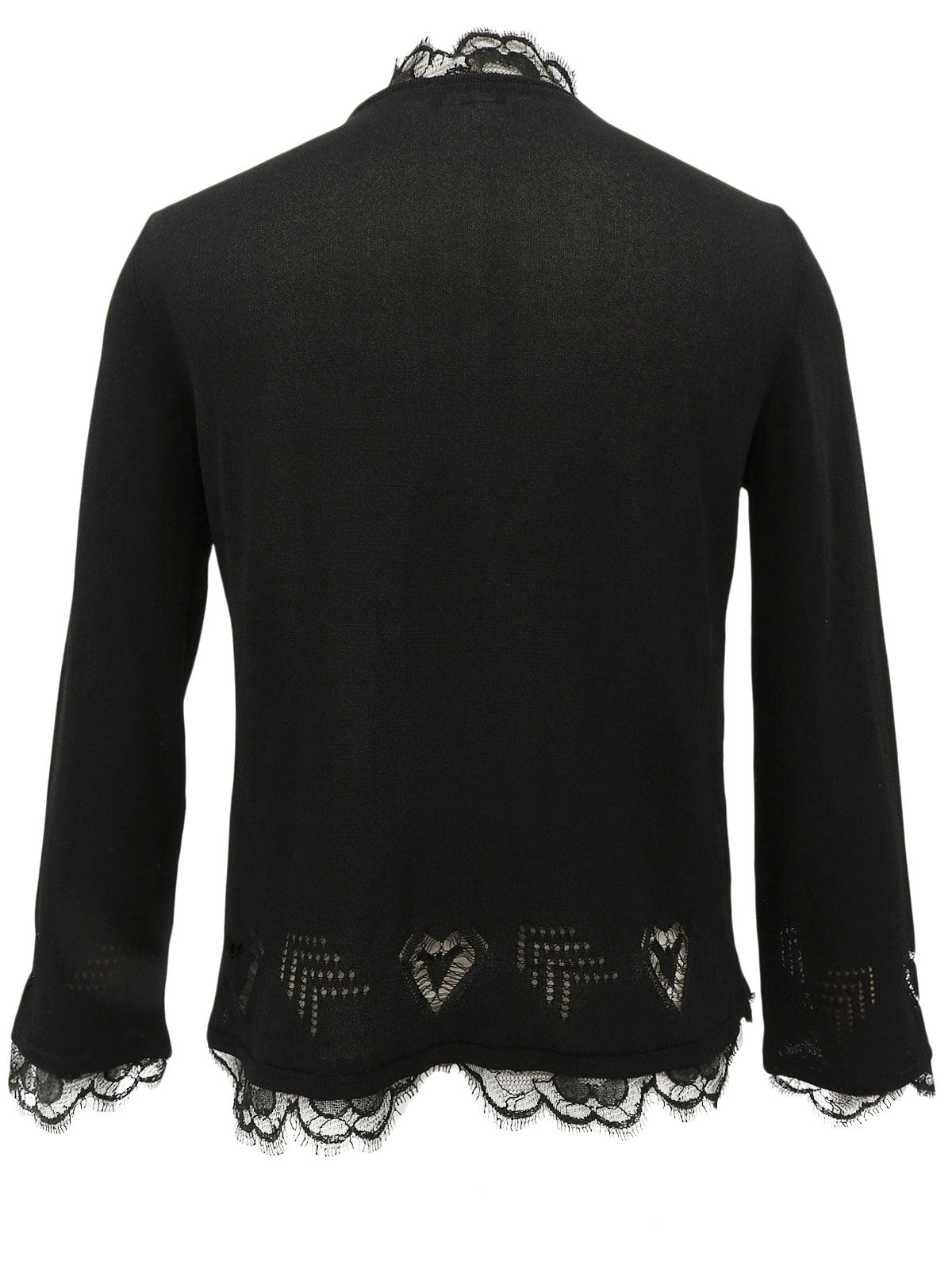 Lace Heart Design CC Mark Plate Sheer Cardigan in Black