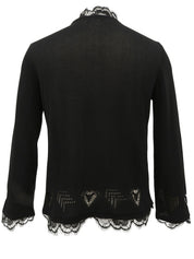 Lace Heart Design CC Mark Plate Sheer Cardigan in Black