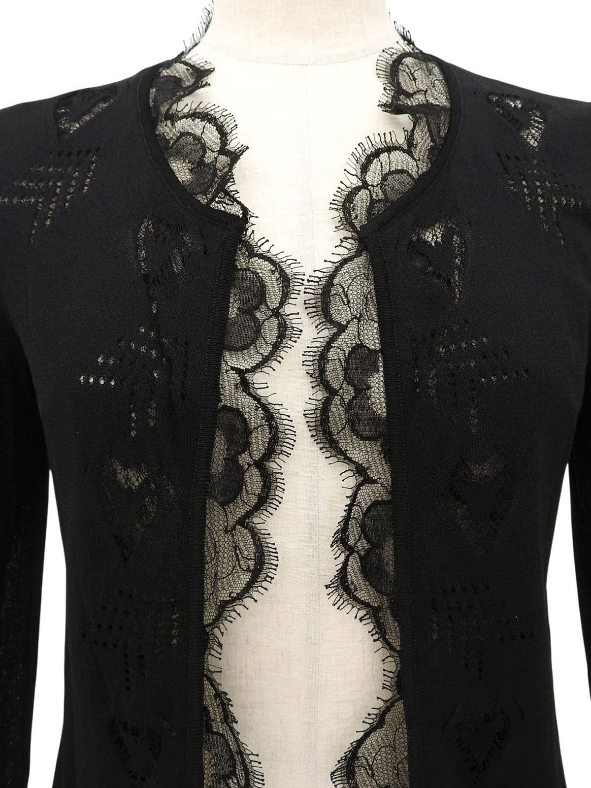 レースハートデザインCCマークプレートシアーカーディガン ブラック