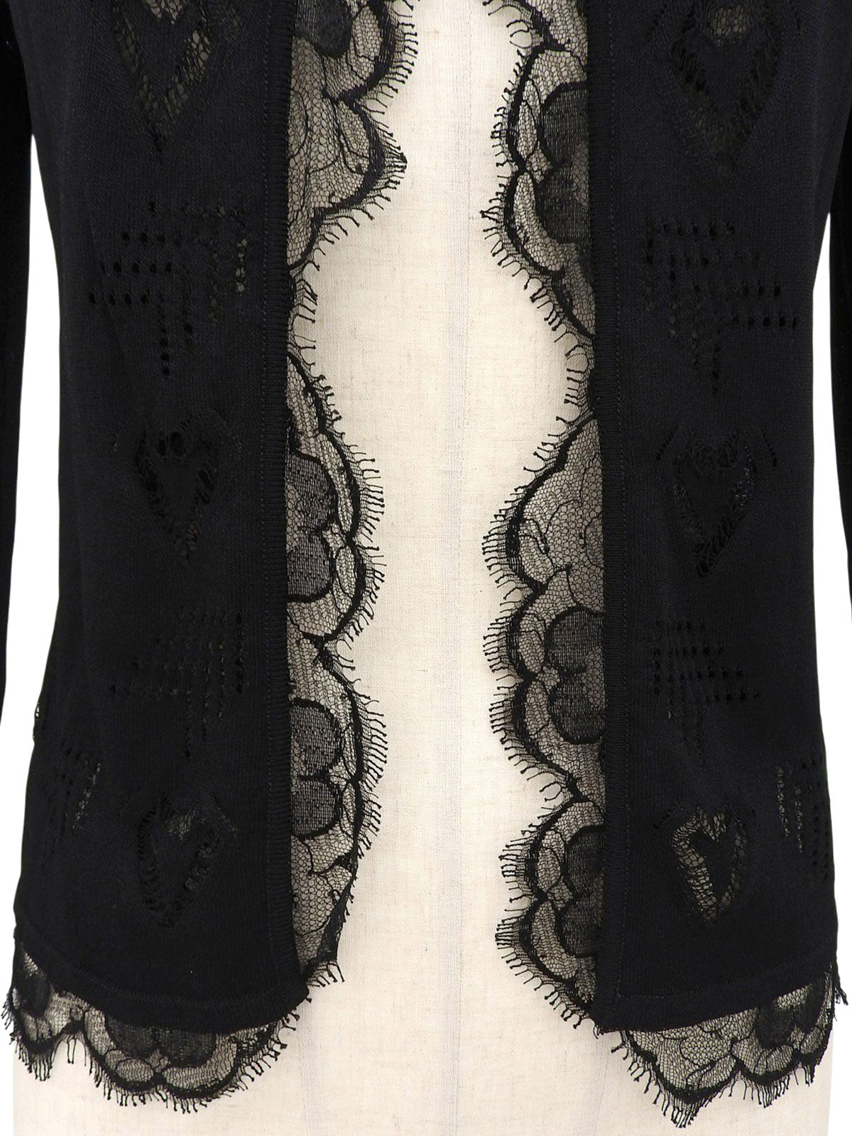 Lace Heart Design CC Mark Plate Sheer Cardigan in Black