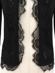 Lace Heart Design CC Mark Plate Sheer Cardigan in Black