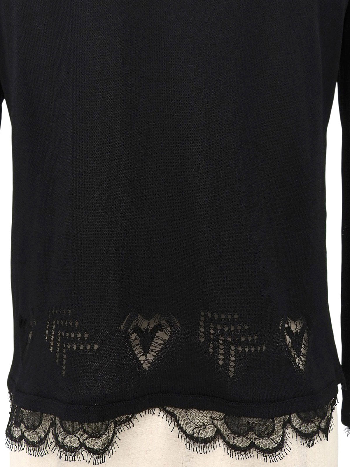 レースハートデザインCCマークプレートシアーカーディガン ブラック