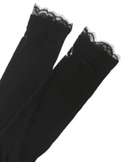 Lace Heart Design CC Mark Plate Sheer Cardigan in Black