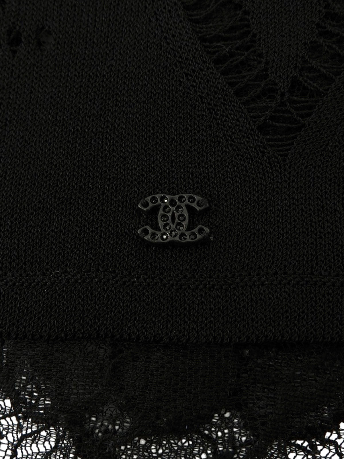 レースハートデザインCCマークプレートシアーカーディガン ブラック