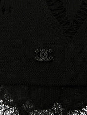 レースハートデザインCCマークプレートシアーカーディガン ブラック