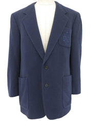 ウールエンブレムロゴ刺繍ジャケット ブルー