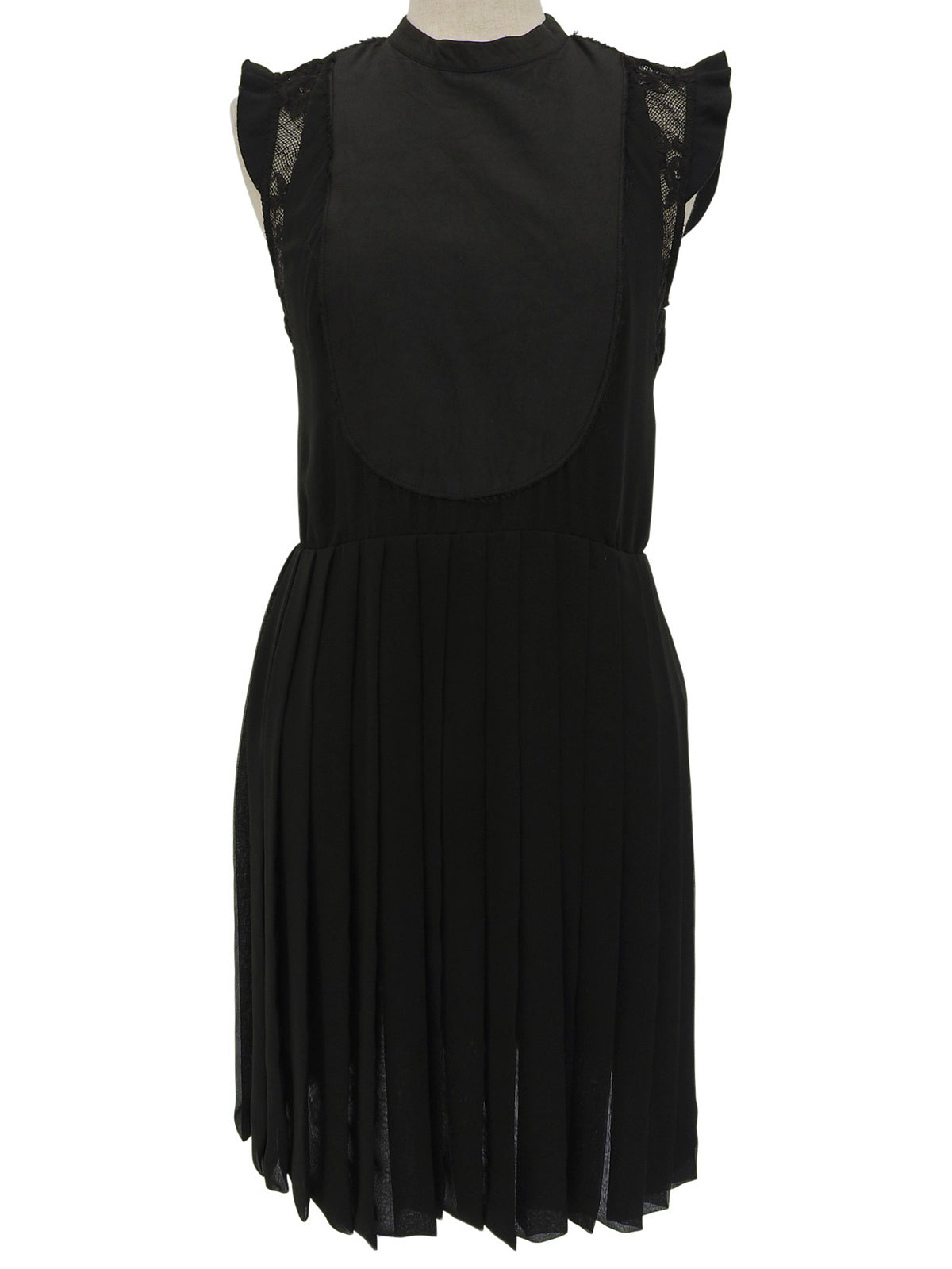 バックレースノースリーブプリーツワンピース ブラック