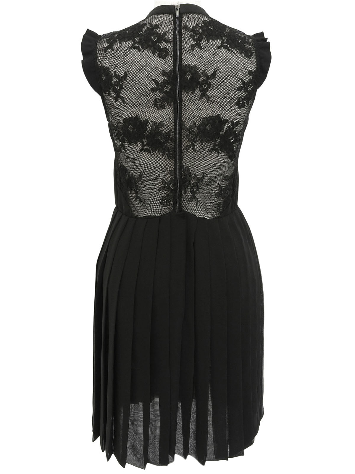 バックレースノースリーブプリーツワンピース ブラック