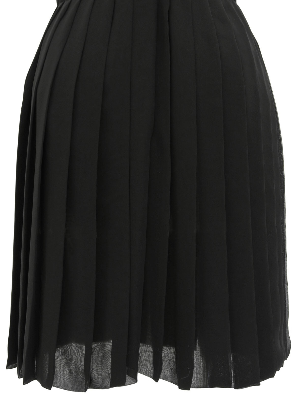 バックレースノースリーブプリーツワンピース ブラック