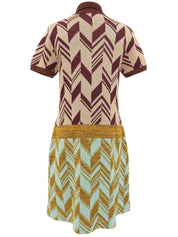 デザインパターンハーフスリーブニットワンピース ボルドー/ライトブルー/マルチ