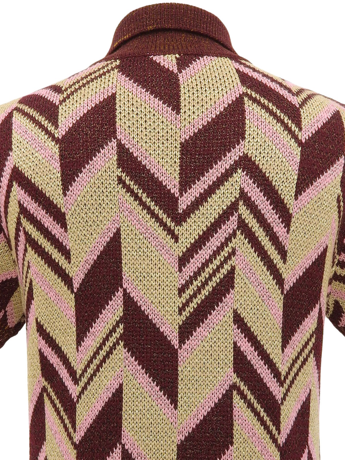 デザインパターンハーフスリーブニットワンピース ボルドー/ライトブルー/マルチ