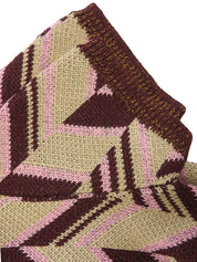 Design Pattern Half Sleeve Knit Dress in Bordeaux/Light Blue/Multi