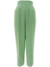 Green wool hem slit pants