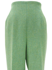 Green wool hem slit pants