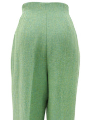 Green wool hem slit pants