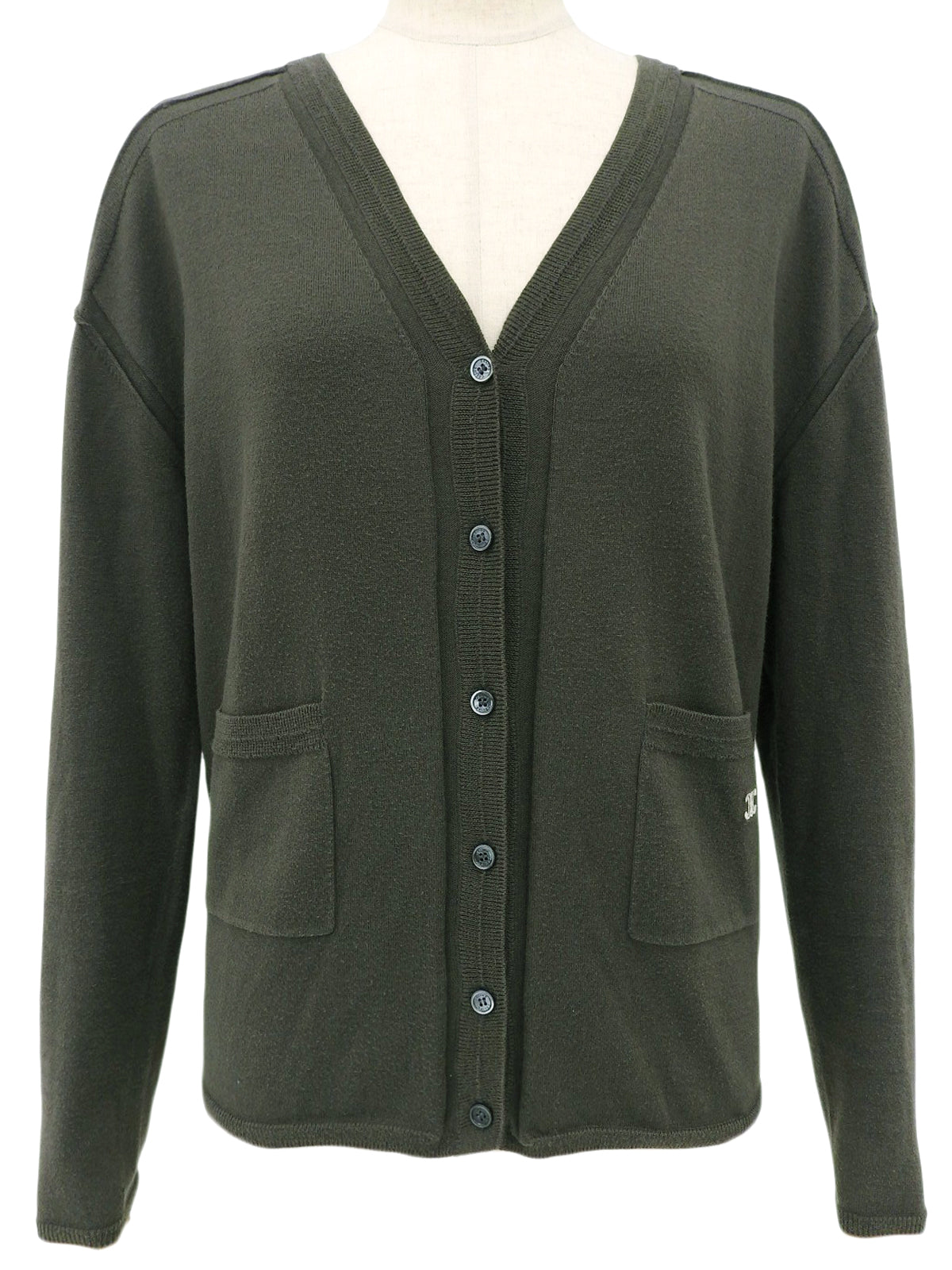 ロゴ刺繍カーディガン カーキ