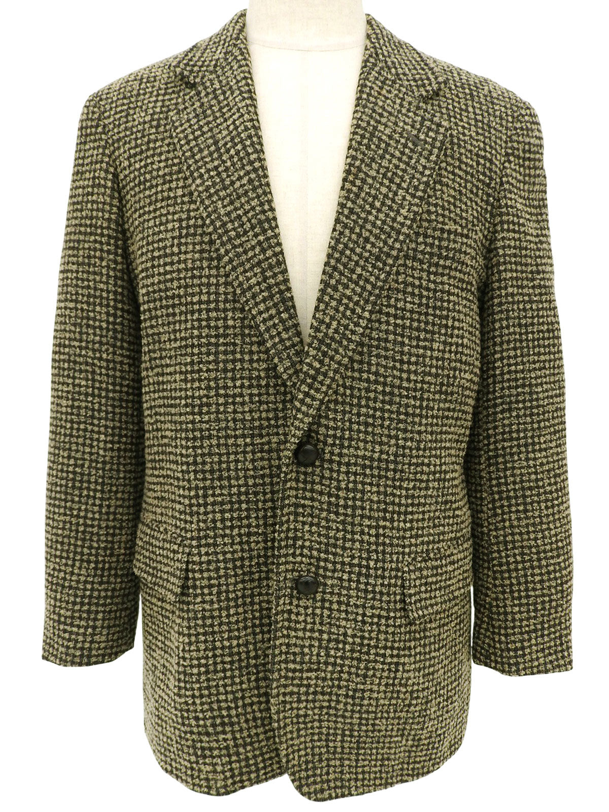 ツイードチェックパターンエルボーパッチジャケット ベージュ